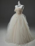 Niulatu A-line Straps Tulle Long Prom Dress Simple Applique Wedding Dress HZ1103