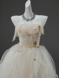 Niulatu A-line Straps Tulle Long Prom Dress Simple Applique Wedding Dress HZ1103