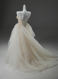 Niulatu A-line Straps Tulle Long Prom Dress Simple Applique Wedding Dress HZ1103