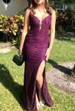 Niulatu Mermaid Formal Dresses Under $170?? Charming Grape Spaghetti Straps Applique Long Backless Prom Dress With Slit HZ1026
