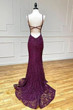 Niulatu Mermaid Formal Dresses Under $170?? Charming Grape Spaghetti Straps Applique Long Backless Prom Dress With Slit HZ1026