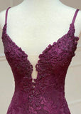 Niulatu Mermaid Formal Dresses Under $170?? Charming Grape Spaghetti Straps Applique Long Backless Prom Dress With Slit HZ1026