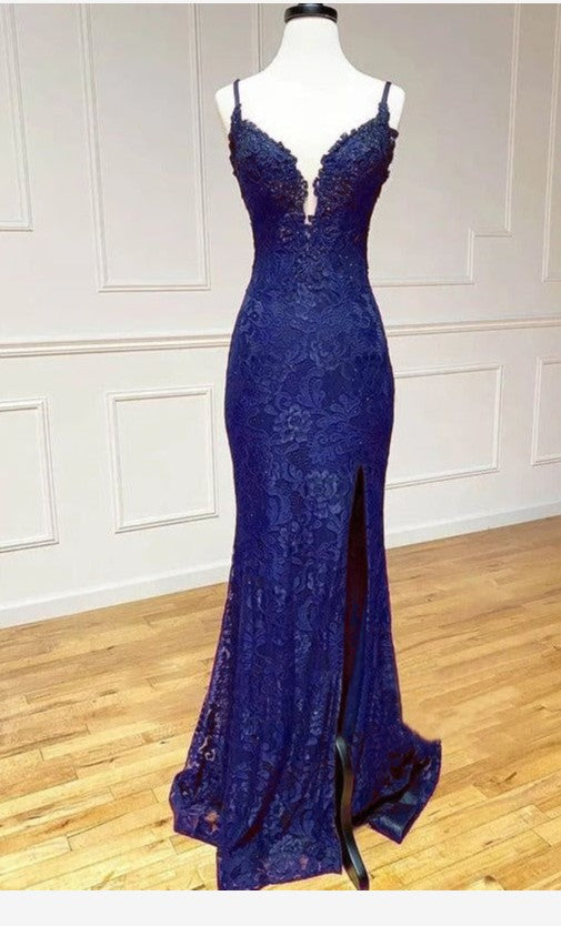 Niulatu Mermaid Formal Dresses Under $170?? Charming Grape Spaghetti Straps Applique Long Backless Prom Dress With Slit HZ1026