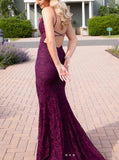 Niulatu Mermaid Formal Dresses Under $170?? Charming Grape Spaghetti Straps Applique Long Backless Prom Dress With Slit HZ1026
