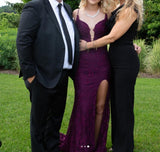 Niulatu Mermaid Formal Dresses Under $170?? Charming Grape Spaghetti Straps Applique Long Backless Prom Dress With Slit HZ1026