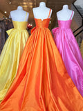 Niulatu one shoulder satin long prom dress with bow HZ1103