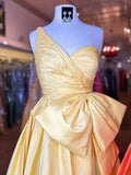 Niulatu one shoulder satin long prom dress with bow HZ1103
