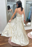 Niulatu A-line Spaghetti Strap Long Prom Dress with Slit HZ1103