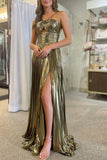 Niulatu A-line Spaghetti Strap Long Prom Dress with Slit HZ1103