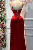 Niulatu Mermaid Spaghetti StrapsSatin Long Formal Dress with Beading Wedding Guest Dress HZ1026
