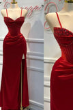 Niulatu Mermaid Spaghetti StrapsSatin Long Formal Dress with Beading Wedding Guest Dress HZ1026