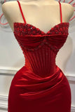 Niulatu Mermaid Spaghetti StrapsSatin Long Formal Dress with Beading Wedding Guest Dress HZ1026