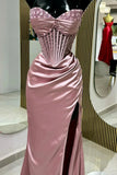 Niulatu Mermaid Spaghetti StrapsSatin Long Formal Dress with Beading Wedding Guest Dress HZ1026