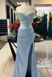 Niulatu Mermaid Spaghetti StrapsSatin Long Formal Dress with Beading Wedding Guest Dress HZ1026