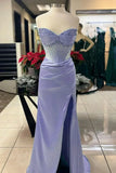 Niulatu Mermaid Spaghetti StrapsSatin Long Formal Dress with Beading Wedding Guest Dress HZ1026