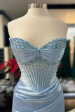 Niulatu Mermaid Spaghetti StrapsSatin Long Formal Dress with Beading Wedding Guest Dress HZ1026