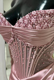 Niulatu Mermaid Spaghetti StrapsSatin Long Formal Dress with Beading Wedding Guest Dress HZ1026