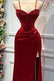 Niulatu Mermaid Spaghetti StrapsSatin Long Formal Dress with Beading Wedding Guest Dress HZ1026