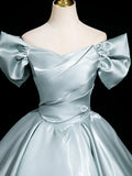 Niulatu V Neck Satin Blue Long Prom Dress, Blue Long Formal Dress HZ1103