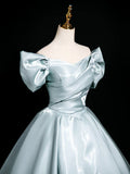 Niulatu V Neck Satin Blue Long Prom Dress, Blue Long Formal Dress HZ1103