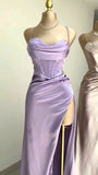 Niulatu Green Mermaid Satin Spaghetti Straps Long Prom Dress With Split HZ1103