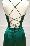 Niulatu Green Mermaid Satin Spaghetti Straps Long Prom Dress With Split HZ1103