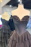Niulatu Yellow A-Line Sweetheart Long Tiered Prom Dress with Slit HZ1103