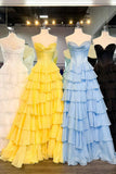 Niulatu Yellow A-Line Sweetheart Long Tiered Prom Dress with Slit HZ1103