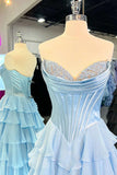 Niulatu Yellow A-Line Sweetheart Long Tiered Prom Dress with Slit HZ1103