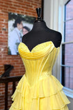 Niulatu Yellow A-Line Sweetheart Long Tiered Prom Dress with Slit HZ1103