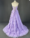 Niulatu Yellow A-Line Sweetheart Long Tiered Prom Dress with Slit HZ1103