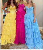 Niulatu Yellow A-Line Sweetheart Long Tiered Prom Dress with Slit HZ1103