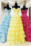 Niulatu Yellow A-Line Sweetheart Long Tiered Prom Dress with Slit HZ1103