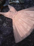 Niulatu Neck Short Pink Lace Prom Dress,Sweet HomeComing Dress HZ1103