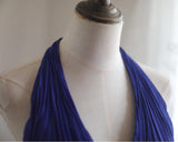 Niulatu Blue A-Line Halter Chiffon Satin Long Prom Dress V-neck Beaded Birthday Party Dress HZ1103