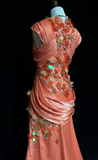 Niulatu Orange Mermaid V-Neck Satin Beaded Long Prom Dress Sequined Evening Gown HZ1103
