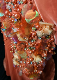 Niulatu Orange Mermaid V-Neck Satin Beaded Long Prom Dress Sequined Evening Gown HZ1103