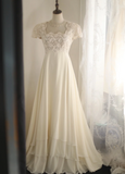 Niulatu Square Neck Chiffon Lace Empire Dress Long Prom Dress Beaded Wedding Dress HZ1103