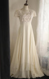 Niulatu Square Neck Chiffon Lace Empire Dress Long Prom Dress Beaded Wedding Dress HZ1103