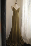 Niulatu V-Neck Satin Long Prom Dress Elegant Spaghetti Strap Formal Dress HZ1103