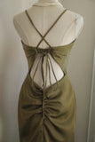 Niulatu V-Neck Satin Long Prom Dress Elegant Spaghetti Strap Formal Dress HZ1103