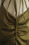 Niulatu V-Neck Satin Long Prom Dress Elegant Spaghetti Strap Formal Dress HZ1103