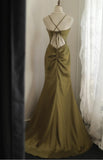 Niulatu V-Neck Satin Long Prom Dress Elegant Spaghetti Strap Formal Dress HZ1103