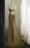 Niulatu V-Neck Satin Long Prom Dress Elegant Spaghetti Strap Formal Dress HZ1103