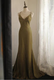 Niulatu V-Neck Satin Long Prom Dress Elegant Spaghetti Strap Formal Dress HZ1103