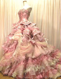 Niulatu Pink Strapless Satin Tulle Sequin Beaded Diamond Long Ball Gown HZ1103