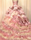 Niulatu Pink Strapless Satin Tulle Sequin Beaded Diamond Long Ball Gown HZ1103