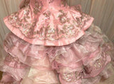 Niulatu Pink Strapless Satin Tulle Sequin Beaded Diamond Long Ball Gown HZ1103