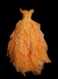 Niulatu Orange Strapless Evening Dress Tulle Long Ball Gown HZ1103