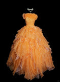 Niulatu Orange Strapless Evening Dress Tulle Long Ball Gown HZ1103